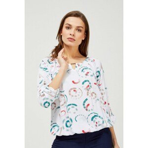 Shirt blouse with a decorative neckline - white