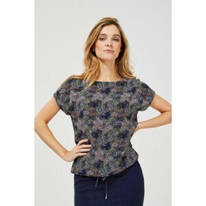 Patterned blouse with short sleeves in viscose - navy blue