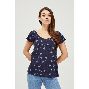 Cotton blouse with a print - navy blue