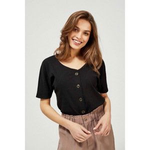Ribbed blouse with decorative buttons - black
