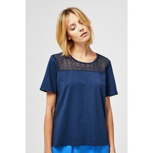 Blouse made of combined materials - navy blue