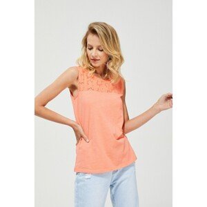 Cotton top with openwork decoration - coral