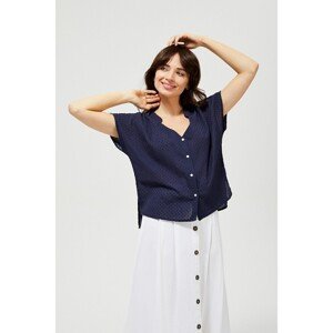 Cotton shirt with short sleeves - navy blue