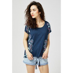 Blouse with a print and fringes - navy blue