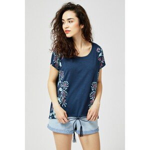 Blouse with a print and fringes - navy blue