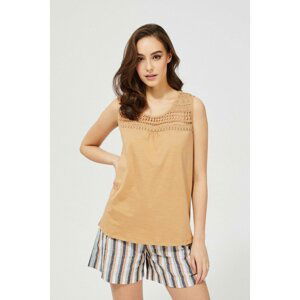 Top with openwork decoration - beige