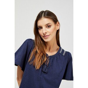 Organic cotton blouse with embroidery - navy blue