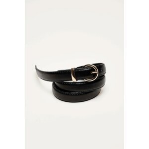 Narrow eco leather belt - black