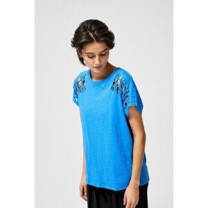 Blouse with decorative cuts - blue