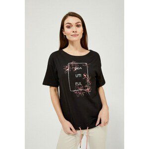 Cotton blouse with inscription - black