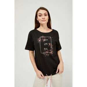 Cotton blouse with an inscription - black