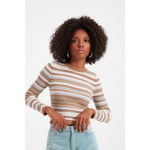 Trendyol Camel Color Block Crop Knitwear Sweater