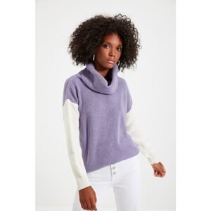 Trendyol Lilac Color Block Turtleneck Knitwear Sweater