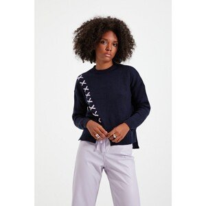 Trendyol Navy Lace Detailed Knitwear Sweater