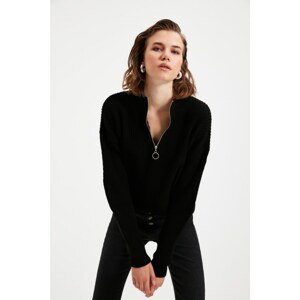 Trendyol Black Zipper Detailed Knitwear Sweater