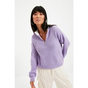 Trendyol Lilac Zipper Detailed Knitwear Sweater