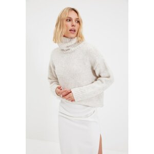 Trendyol Ecru Oversize Turtleneck Knitwear Sweater