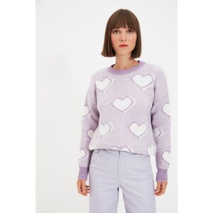 Trendyol Lilac Heart Jacquard Knitwear Sweater