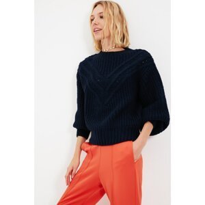 Trendyol Navy Blue Oversize Knit Detailed Knitwear Sweater