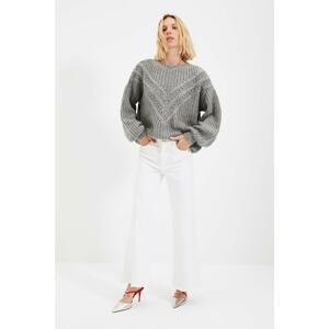 Trendyol Gray Oversize Knitted Detailed Knitwear Sweater