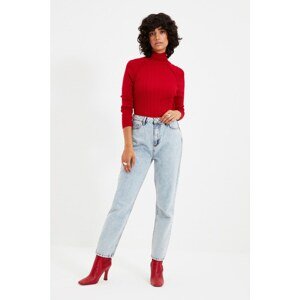 Trendyol Red High Collar Corduroy Knitwear Sweater