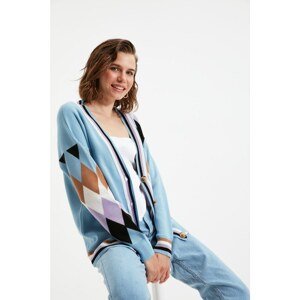 Trendyol Light Blue Color Block Knitwear Cardigan