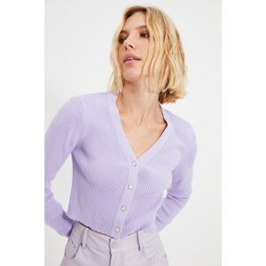 Trendyol Lilac Crop Corduroy Knitwear Cardigan