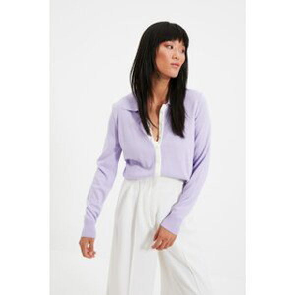 Trendyol Lilac Bias Detailed Knitwear Cardigan
