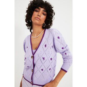 Trendyol Lilac Embroidery Detailed Knitwear Cardigan