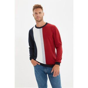 Trendyol Navy Blue Men Regular Fit Crew Neck Paneled Knitwear Sweater