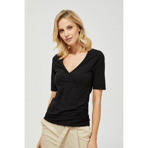 Cotton blouse with shirring - black