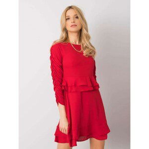 RUE PARIS Red dress with flounces