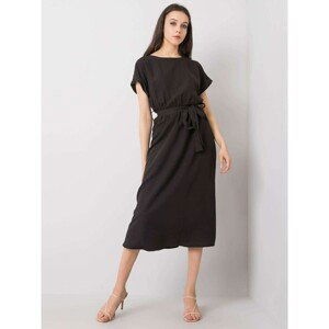 RUE PARIS Black midi dress with a belt