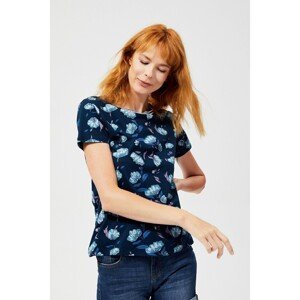 Cotton blouse with flowers - navy blue