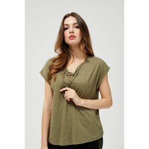 Blouse with a tie at the neckline - olive
