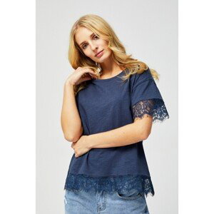 Cotton blouse with lace - navy blue
