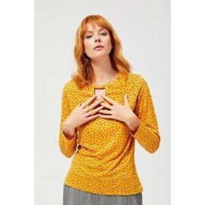 Yellow floral blouse with cut-out neckline