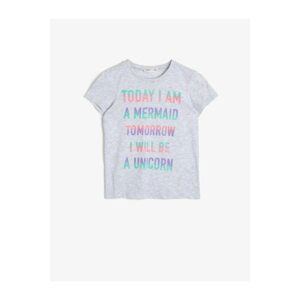 Koton Cotton Soft Glittery Text Printed Short Sleeve T-Shirt