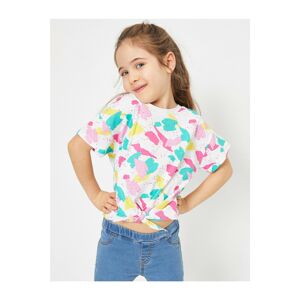 Koton Girl's White Patterned Short Sleeve Cotton Soft T-Shirt