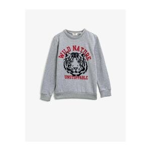 Koton Boys Gray Crew Neck Long Sleeve Printed Sweatshirt