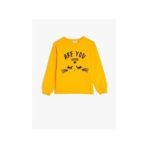 Koton Girl's Yellow Crew Neck Long Sleeve Letter Printed Sweatshirt