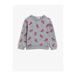 Koton Girl's Gray Unicorn Printed Crew Neck Long Sleeve Sweatshirt