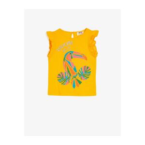 Koton Girl's Yellow Crew Neck Frill Detailed T-Shirt