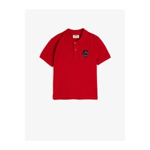 Koton Men's Red Polo Collar Embroidered Detailed Short Sleeve T-Shirt