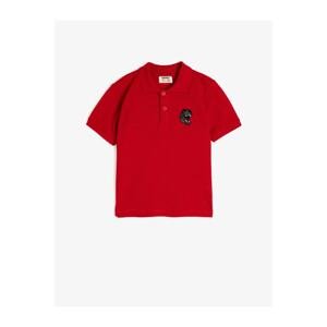 Koton Men's Red Polo Collar Embroidered Detailed Short Sleeve T-Shirt