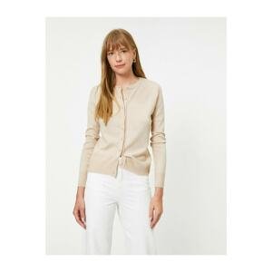Koton Women's Brown Button Detailed Long Sleeve Basic Cardigan