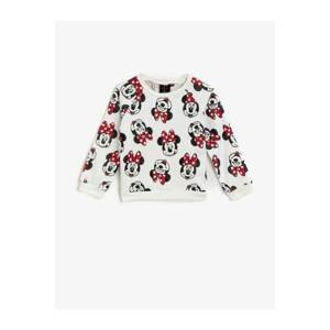 Koton Girl's White Cotton Minnie Mouse Licensed Printed Crew Neck Sweatshirt
