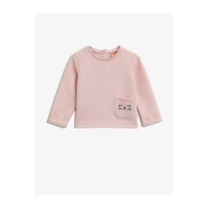 Koton Girl's Pink Pocket Printed Long Sleeve Crew Neck Sweatshirt