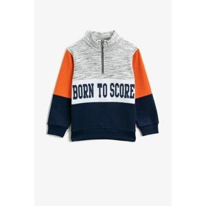Koton Respect Life | Respect for Life - Stand Up Collar Zippered Color Block Written Printed Sweatshirt