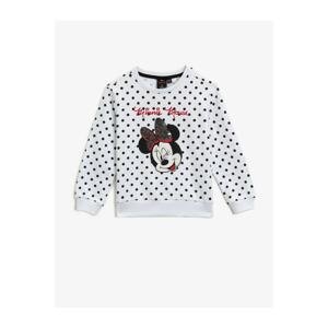 Koton Girl's White Minnie Mouse Licensed Printed Sequin Polka Dot Cotton Sweatshirt